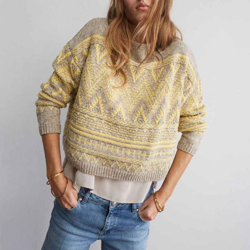 Zig Zag Print Jumper in Yellow Taupe