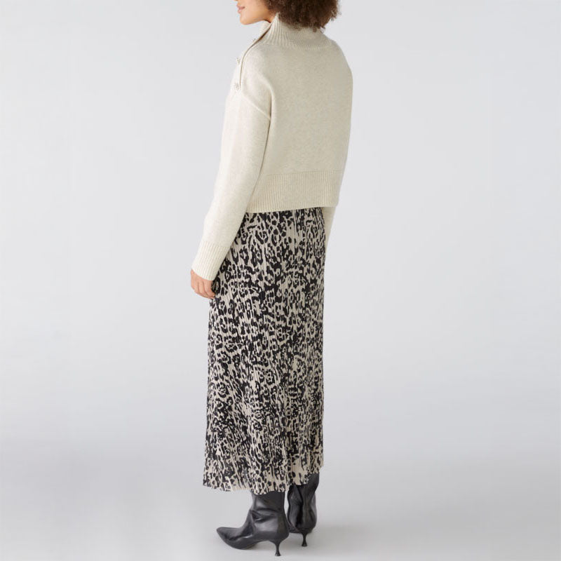 Wool Mix Crop Funnel Neck Jumper in Off White