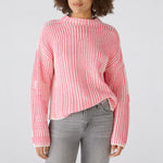 Jacquard Stripe Turtleneck Jumper in Pink/White