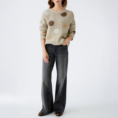 Wool & Alpaca Spot Print Jumper in Camel Brown