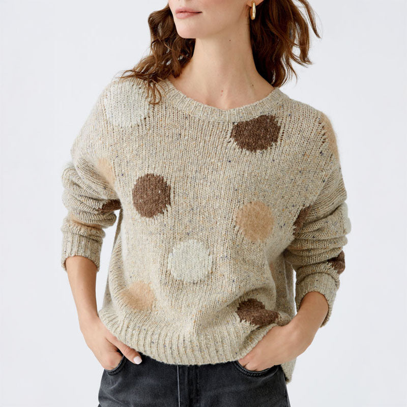 Wool & Alpaca Spot Print Jumper in Camel Brown