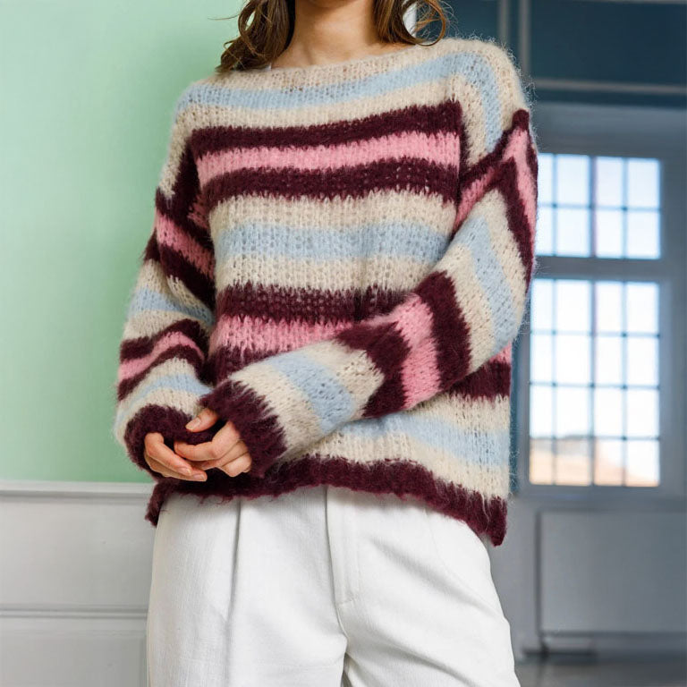 BLACK COLOUR Effie Striped Jumper in Bluish Plum