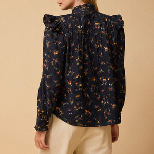 Rocco Cord Frill Blouse in Navy