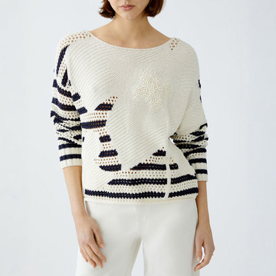 OUI 91958 Jumper in White Blue