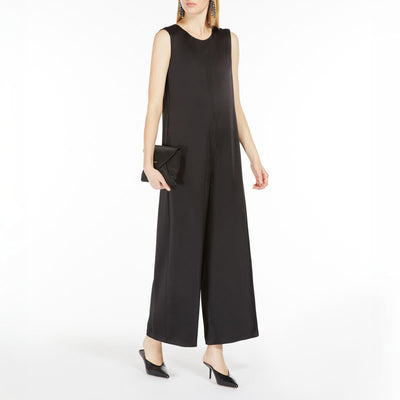 S MAXMARA Moriana Viscose Blend Satin Jumpsuit in Black