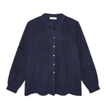 Angela L/S Pleated Blouse in Navy