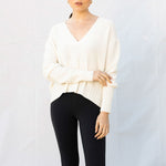 V Neck Crop Jumper in Angel White