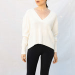 V Neck Crop Jumper in Angel White