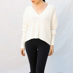 V Neck Crop Jumper in Angel White