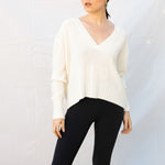 V Neck Crop Jumper in Angel White