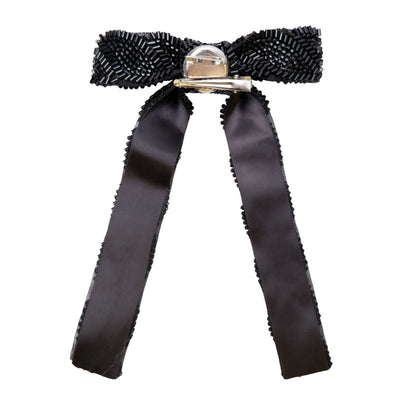 BLACK COLOUR Cavarly 2 in 1 Bow Brooch in Black