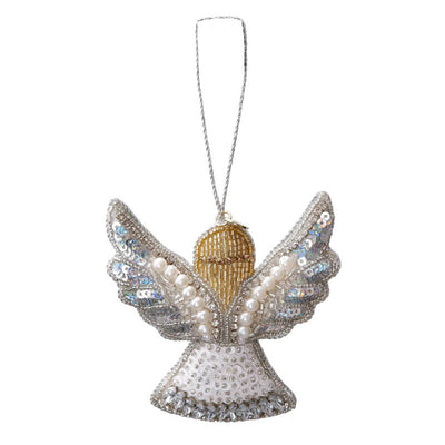 Shiny Christmas Angel Ornament in White/Silver