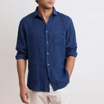 HARTFORD L/S Paul Linen Shirt in Deep Blue