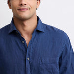 HARTFORD L/S Paul Linen Shirt in Deep Blue