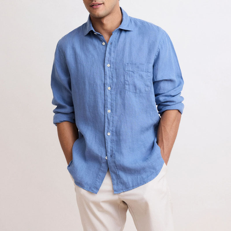 HARTFORD L/S Paul Linen Shirt in Nautic Blue