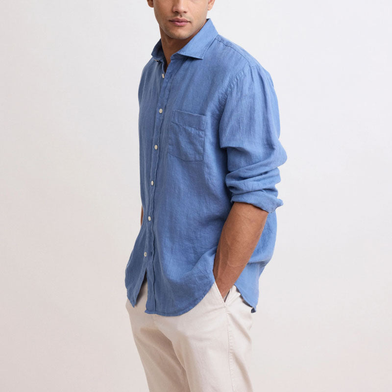 HARTFORD L/S Paul Linen Shirt in Nautic Blue