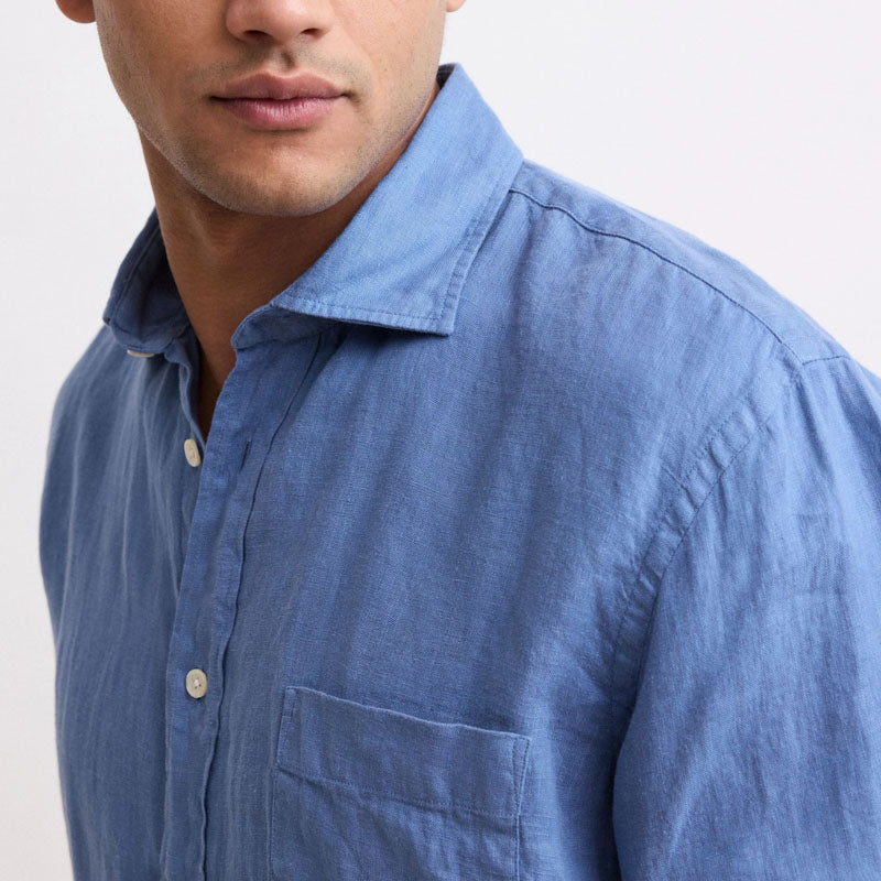 HARTFORD L/S Paul Linen Shirt in Nautic Blue