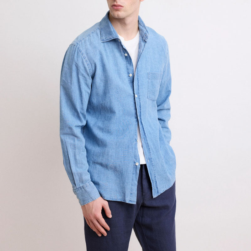 HARTFORD Paul Linen Cotton Shirt in Indigo