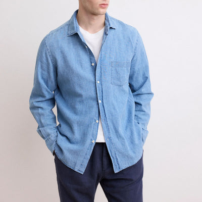 HARTFORD Paul Linen Cotton Shirt in Indigo