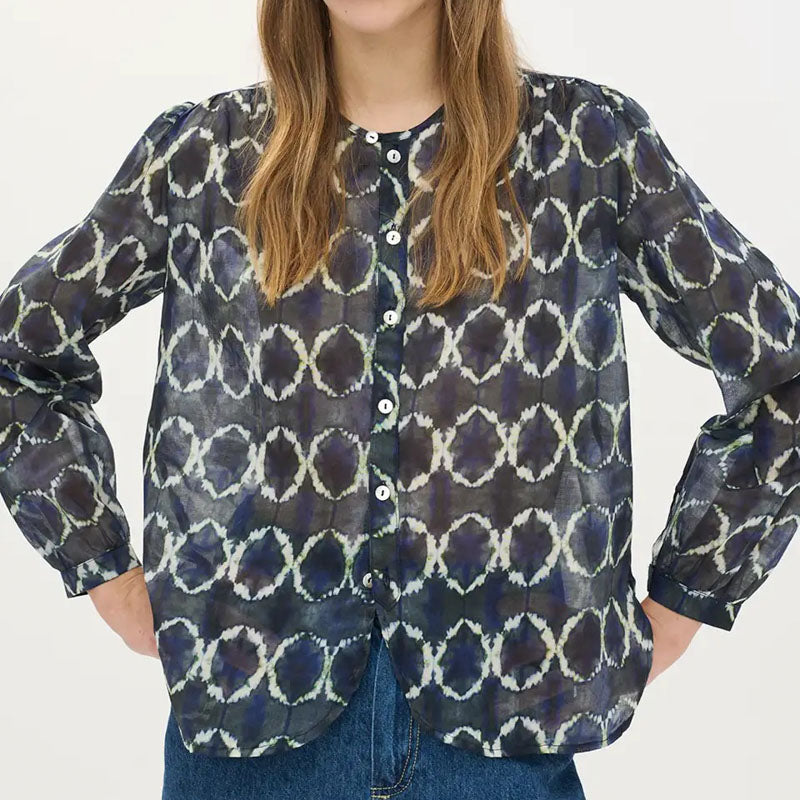 BEATRIZ FUREST Nefer Tie Dye Print Shirt 49R162 in Navy