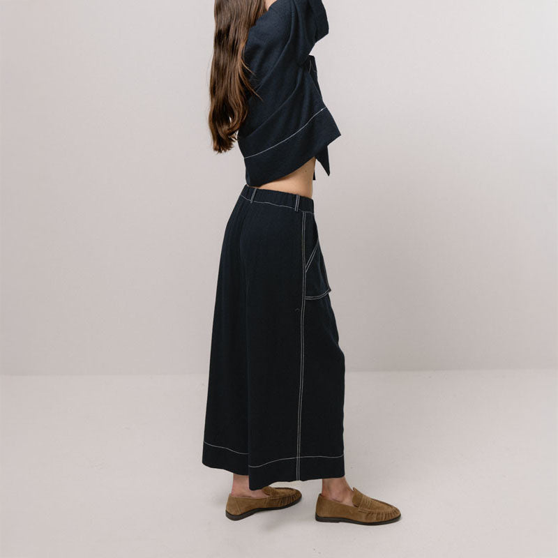 EMIN PAUL Ultra Wide Leg Trousers Navy