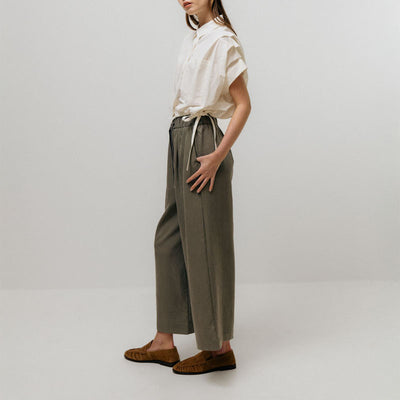 EMIN PAUL Drawstring Waist Trousers in Khaki