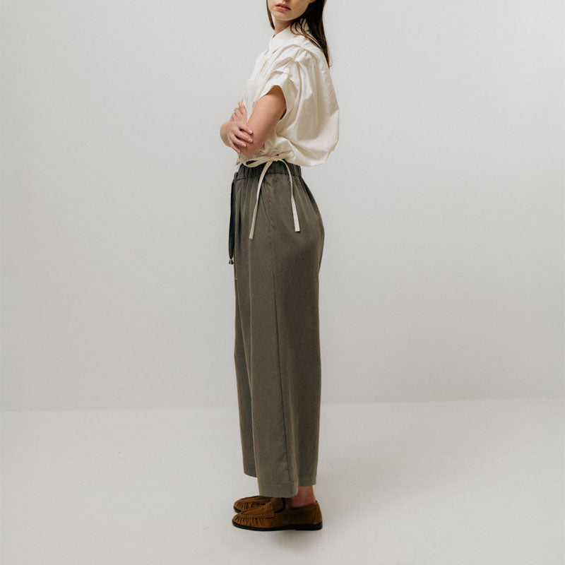 EMIN PAUL Drawstring Waist Trousers in Khaki