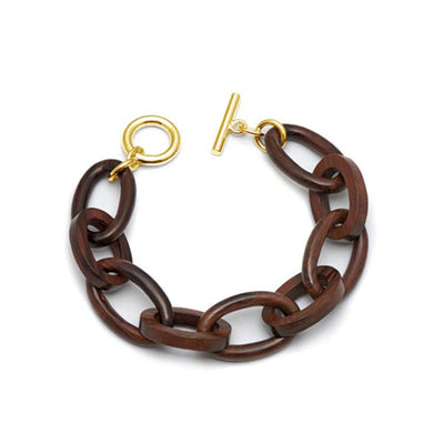 BRANCH JEWELLERY Carved Rosewood Oval Link Bracelet with Gold Plated Metal