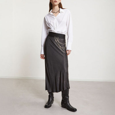 OTTOD AME Pure Viscose Long Skirt in Smoke