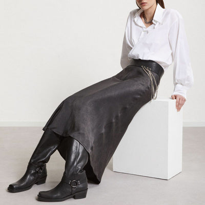 Pure Viscose Long Skirt in Smoke