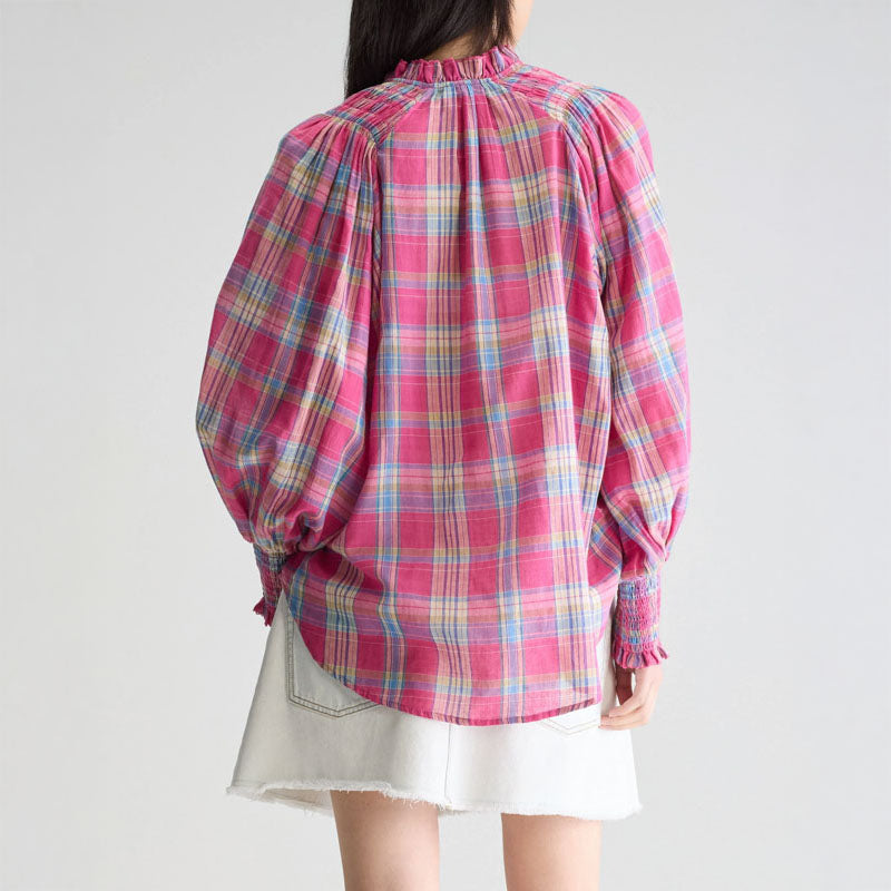 Cassis Long Sleeve Blouse in Check