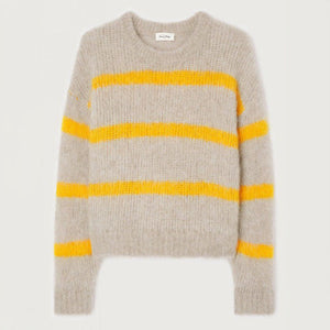 Bymi Round Neck Stripe Jumper in Beige/Yellow