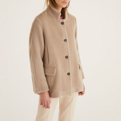 Baby Llama Crop Coat in Beige