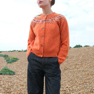 Brushed Cropped Fairisle Cardigan in Jaffa