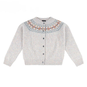 Brushed Cropped Fairisle Cardigan in Pearl