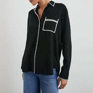 Charli L/S Shirt in Black Blanket Stitch