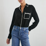 Charli L/S Shirt in Black Blanket Stitch