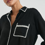 Charli L/S Shirt in Black Blanket Stitch