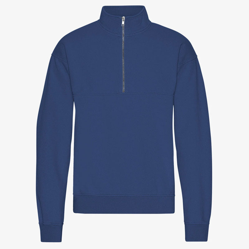 Organic Quarter Zip Jumper in Marine Blue