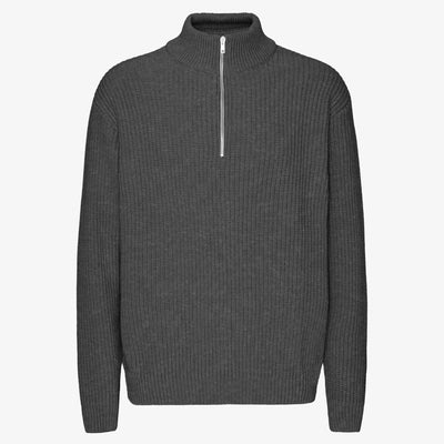 Merino Quarter Zip Knit in Lava Grey