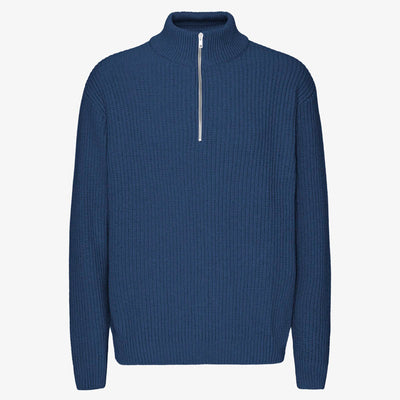 COLORFUL STANDARD Merino Quarter Zip in Marine Blue