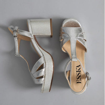 Charlie 70s T Bar Sandals in Vegan Silver