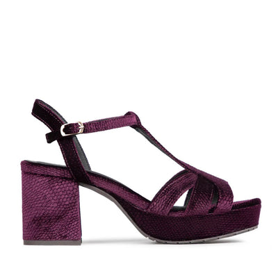 Charlie 70s T Bar Sandals in Velvet Plum