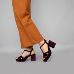 Charlie 70s T Bar Sandals in Velvet Plum