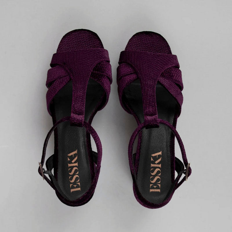 Charlie 70s T Bar Sandals in Velvet Plum