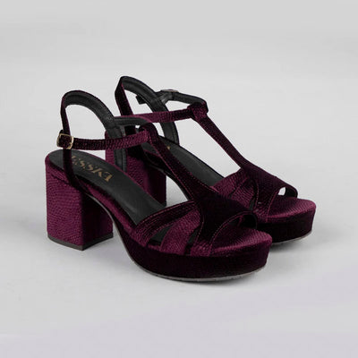 Charlie 70s T Bar Sandals in Velvet Plum