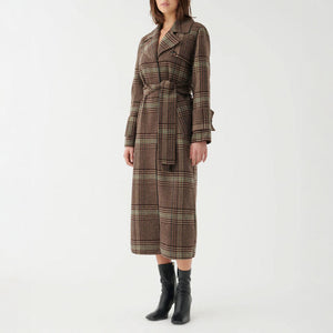 Cornelia Coat with Belt in Caramel Check