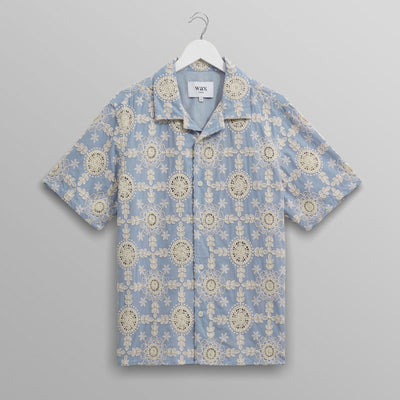 WAX LONDON Didcot Shirt in Pale Blue/Ecru