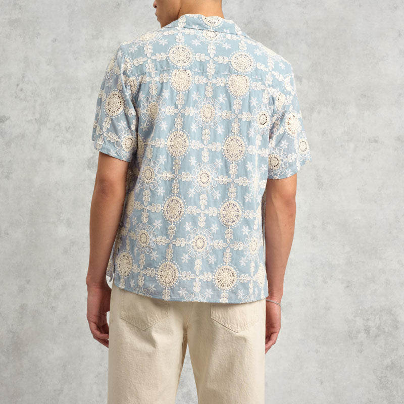 WAX LONDON Didcot Shirt in Pale Blue/Ecru