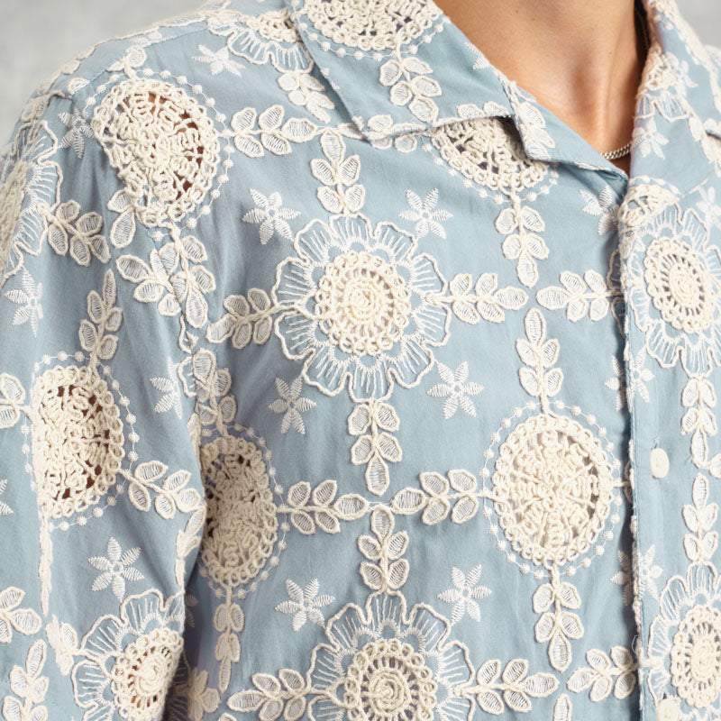 WAX LONDON Didcot Shirt in Pale Blue/Ecru